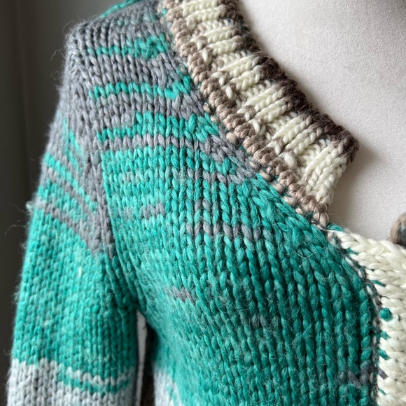 Anthropologie SHAE Teal, Gray & White Cardigan Sweater | Size M - Picture 3 of 9
